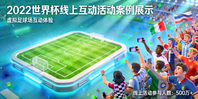 2022世界杯线上互动活动案例展示 - 虚拟足球场与球迷欢呼场景